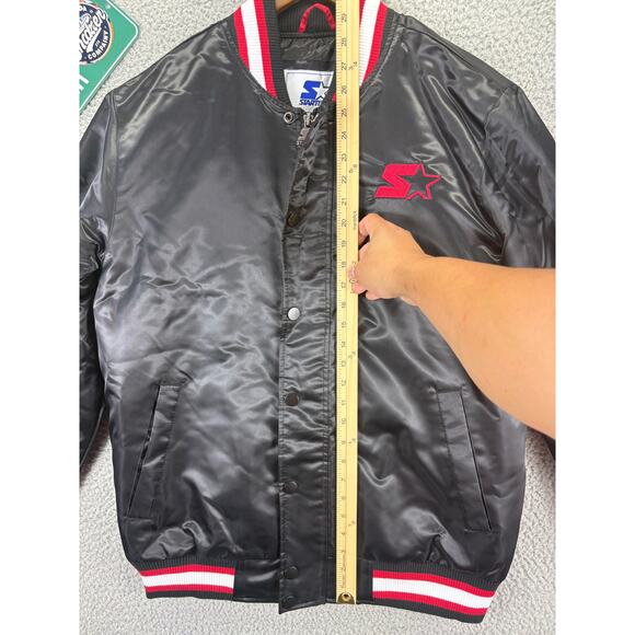 Starter Retro Satin Varsity Bomber Jacket Mens Medium Black Red $225 NWT NEW M - Picture 2 of 10